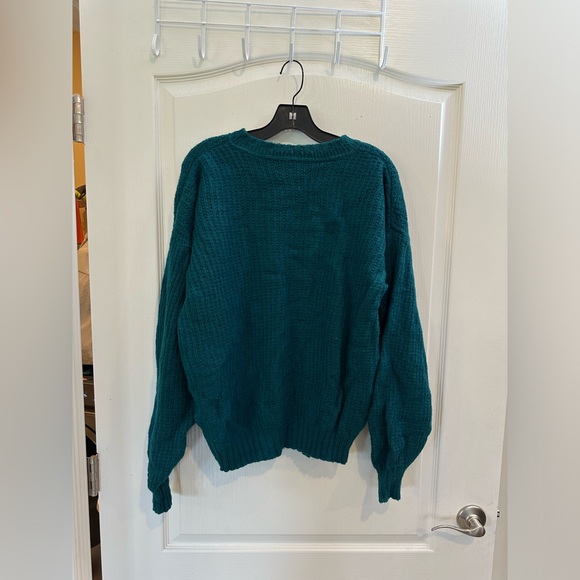 Pendleton Vintage 90s Wool embroidered Pheasant Sweater teal size large - Picture 5 of 7
